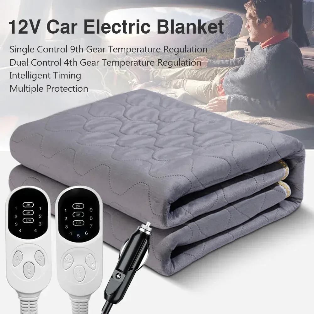 12V Electric Blanket Plush Thicker Heater Heated Mattress Thermostat Travel Heating Mat Winter Body Warmer For RV SUVs Car