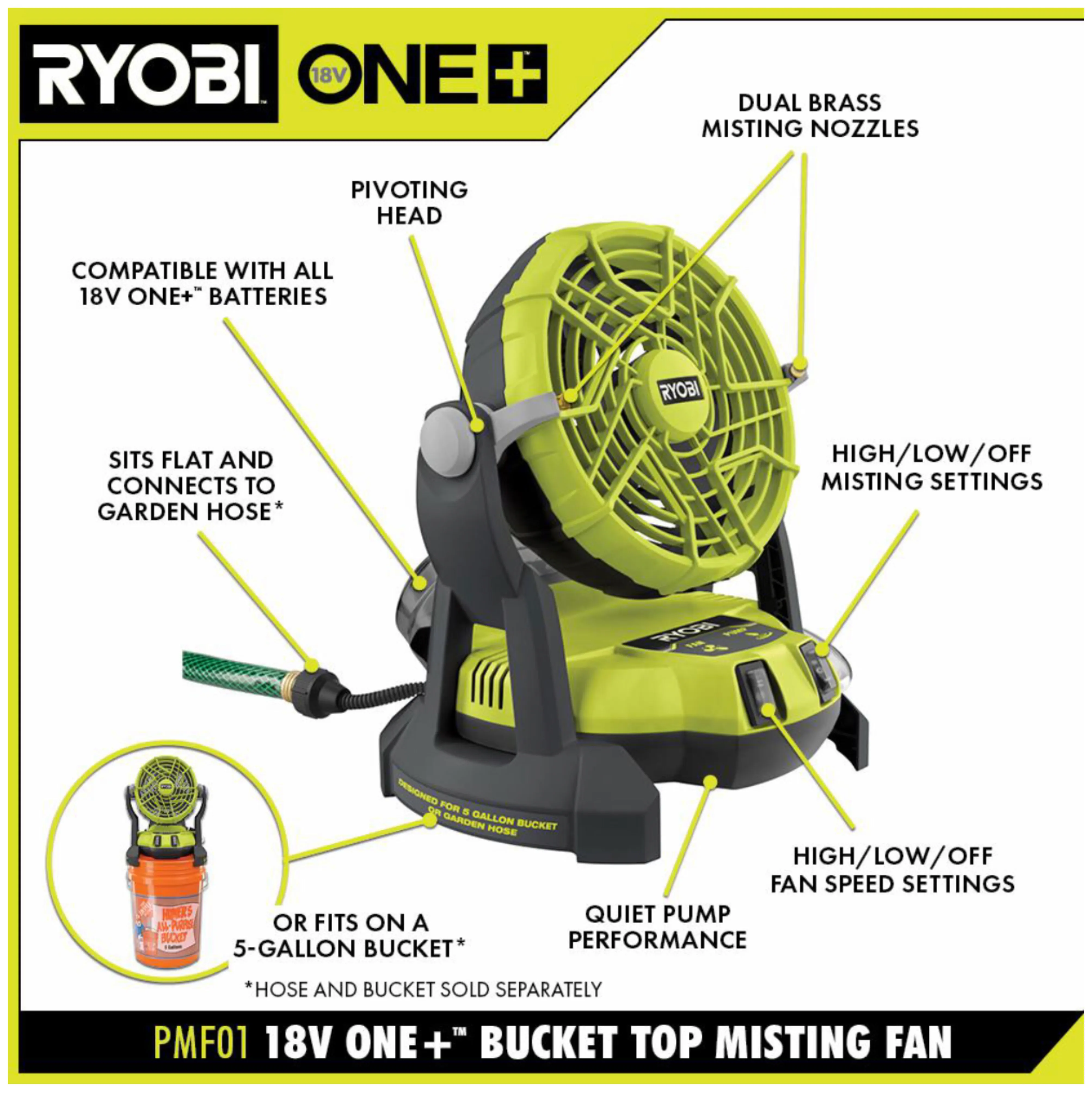 18-Volt ONE  Bucket Top Misting Fan