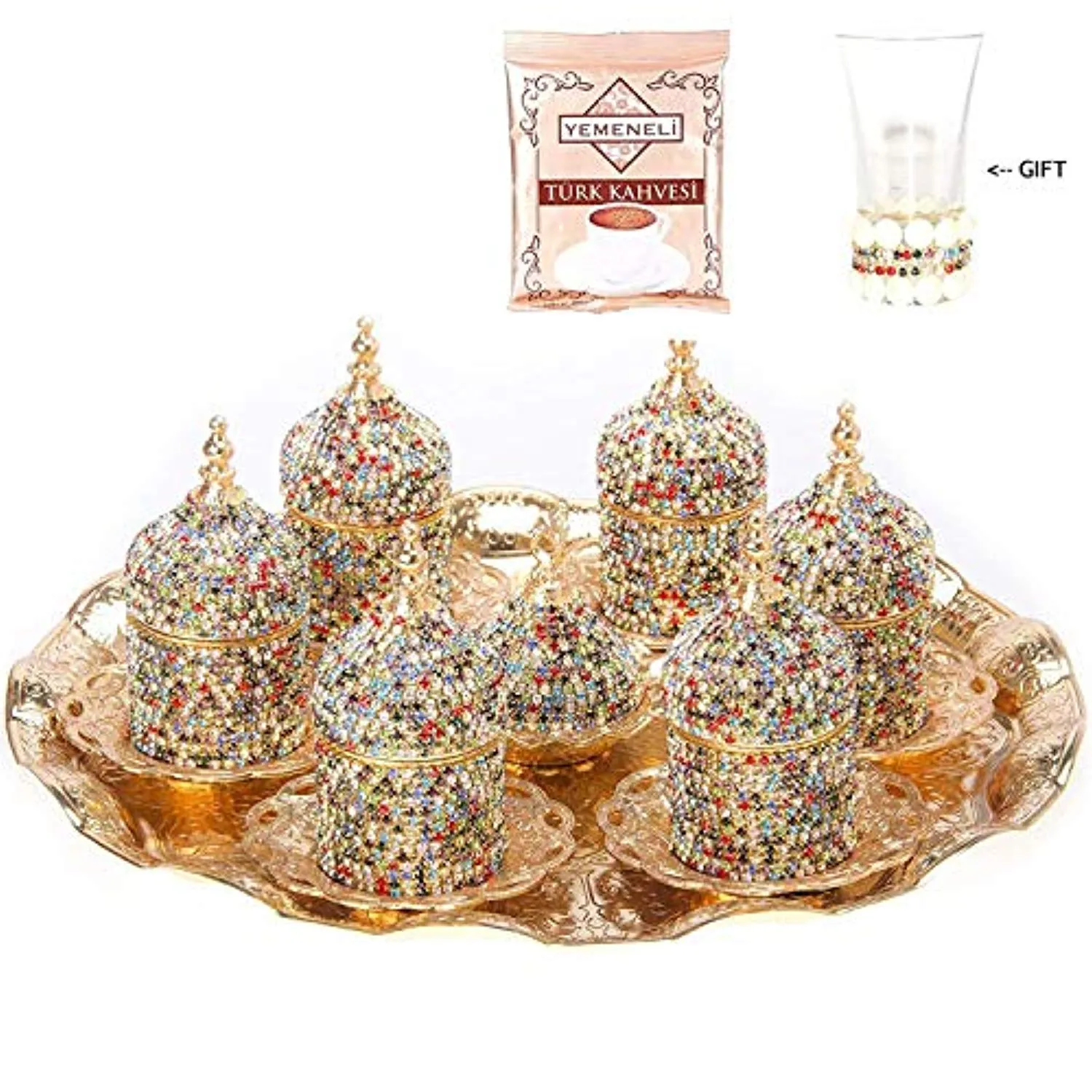 27 Pc Turkish Greek Arabic Coffee Espresso Cup Saucer Swarovski Crystal Set