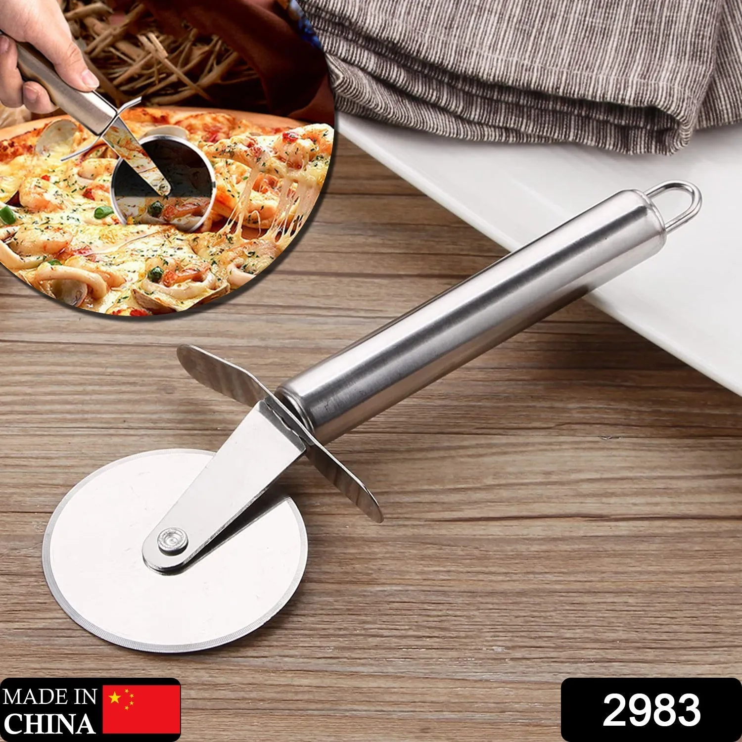 2983 Stainless Steel Pizza Cutter, Sandwich & Pastry Cake Cycle Cutter, Sharp, Wheel Type Cutter, Pack of 1