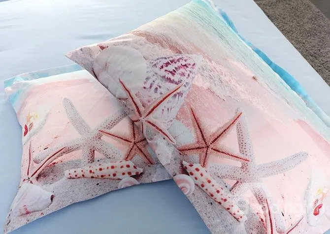 3D Starfish and Shells on the Beach Printed Cotton Luxury 4-Piece Bedding Sets