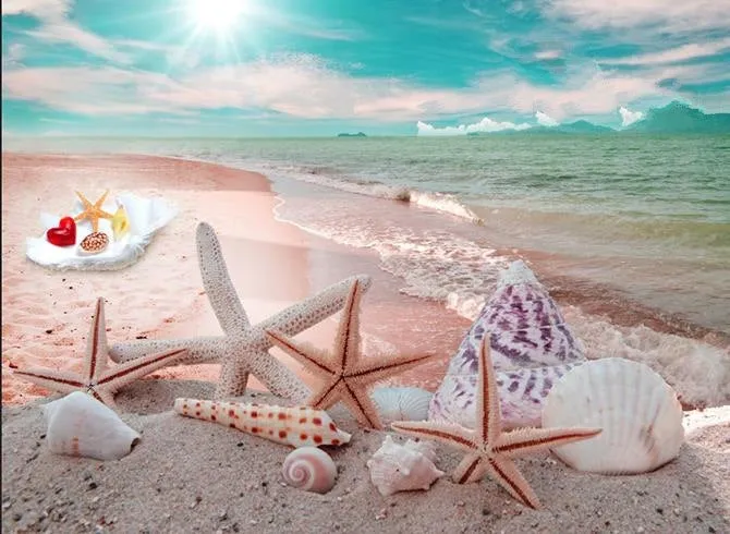 3D Starfish and Shells on the Beach Printed Cotton Luxury 4-Piece Bedding Sets