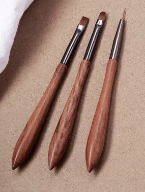 3pcs Carving Nail Art Brush Set -  Walnut Wood