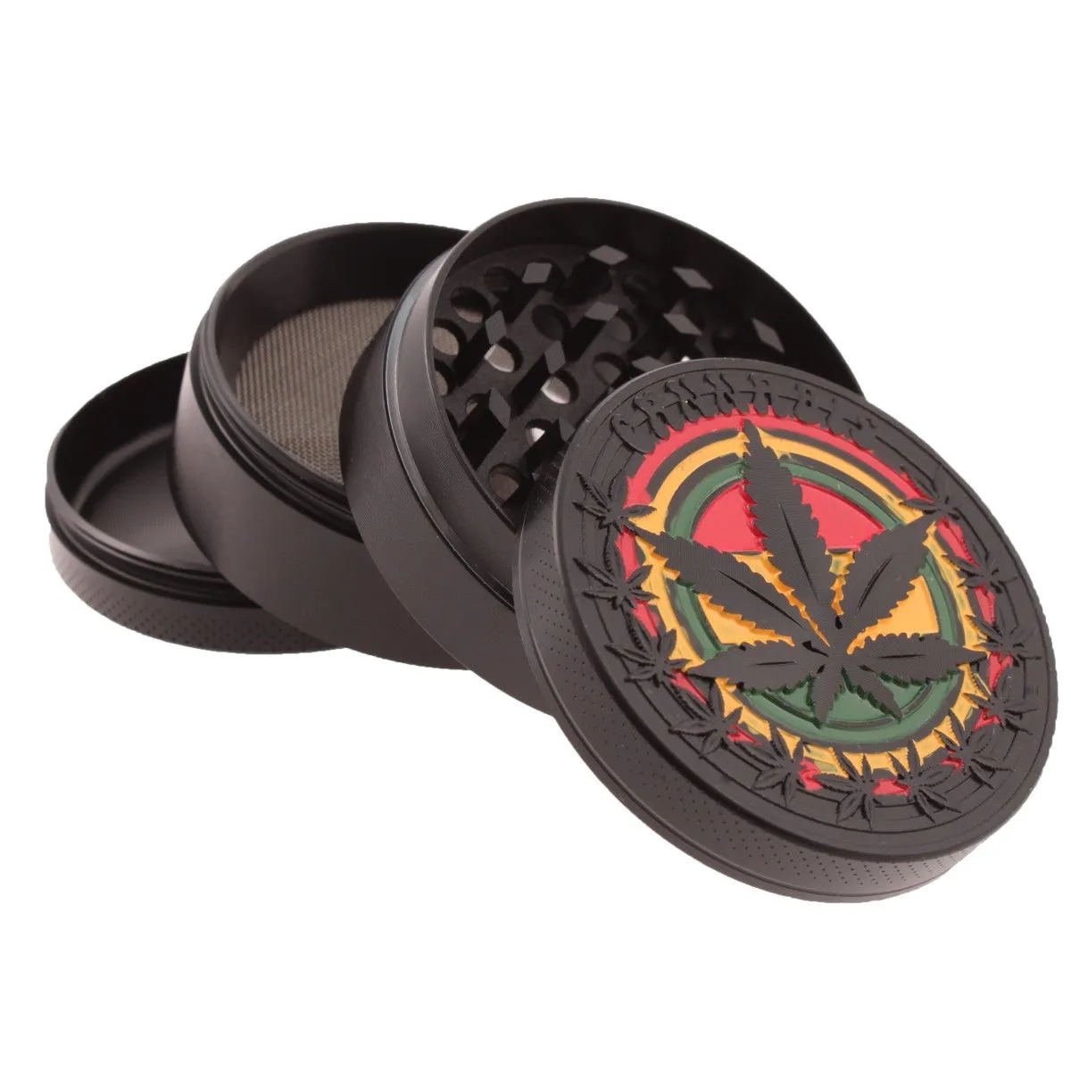 4 Part Metal Grinder - Rasta Leaf - 50mm