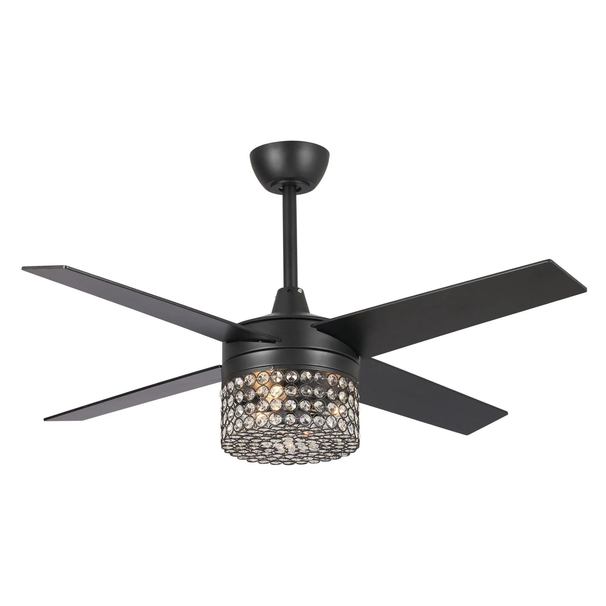 48" Pune Modern Downrod Mount Reversible Crystal Ceiling Fan with Lighting and Remote Control