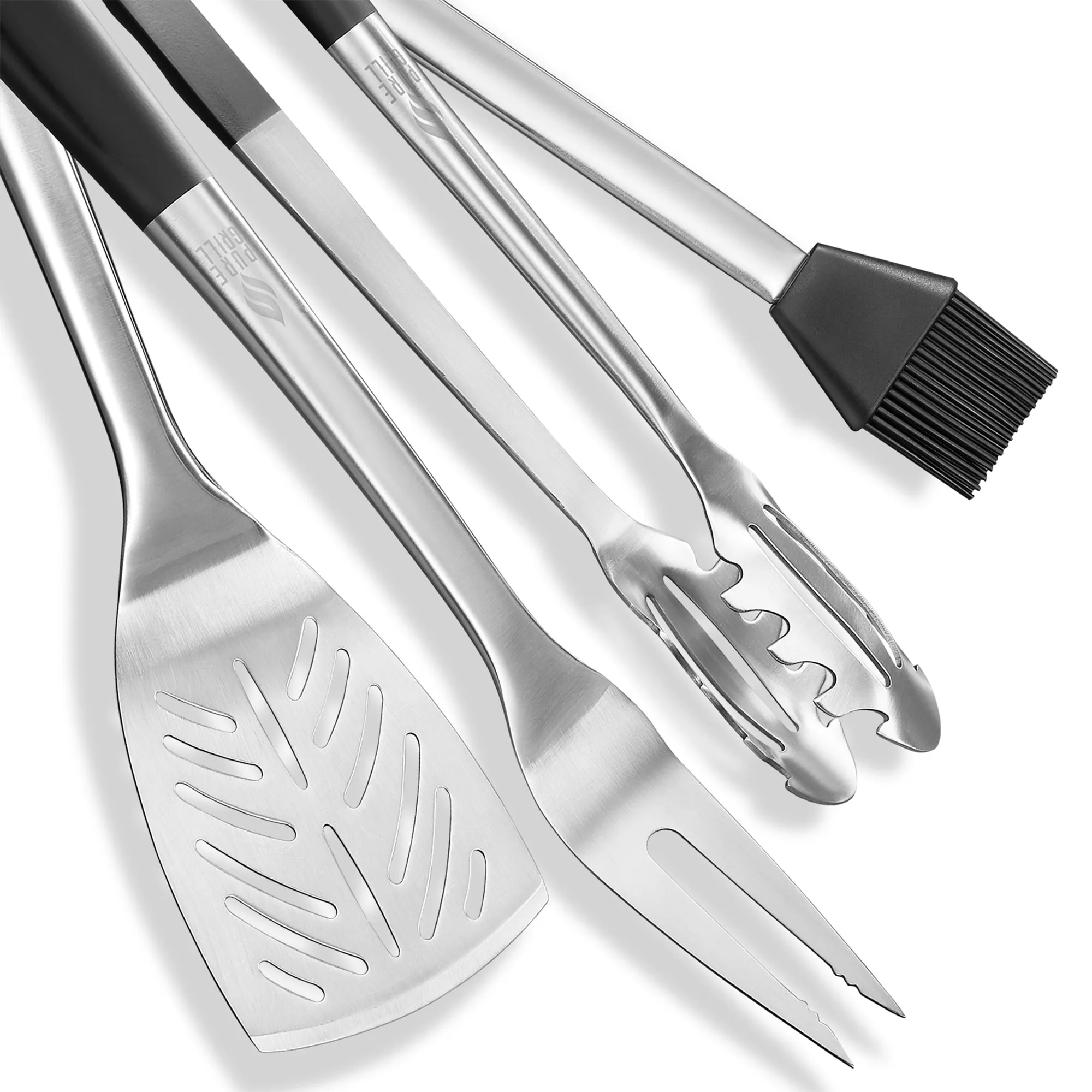 4pc BBQ Tool Utensil Set, Stainless Steel by Pure Grill