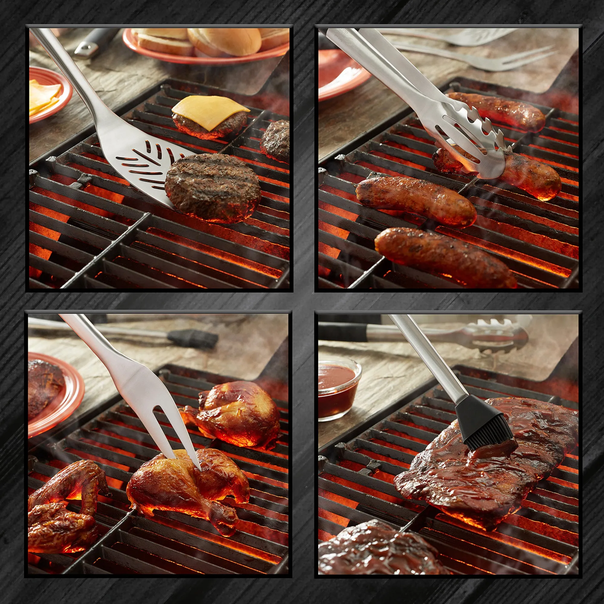 4pc BBQ Tool Utensil Set, Stainless Steel by Pure Grill