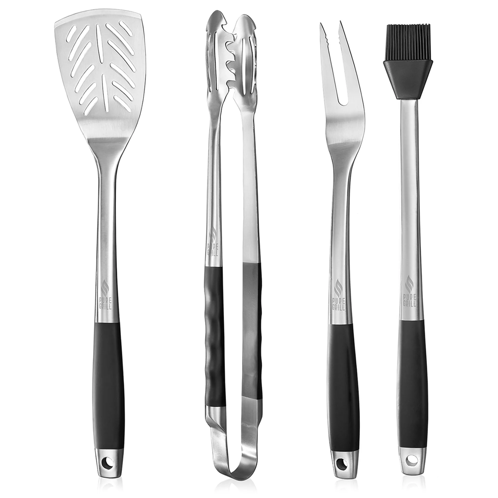 4pc BBQ Tool Utensil Set, Stainless Steel by Pure Grill