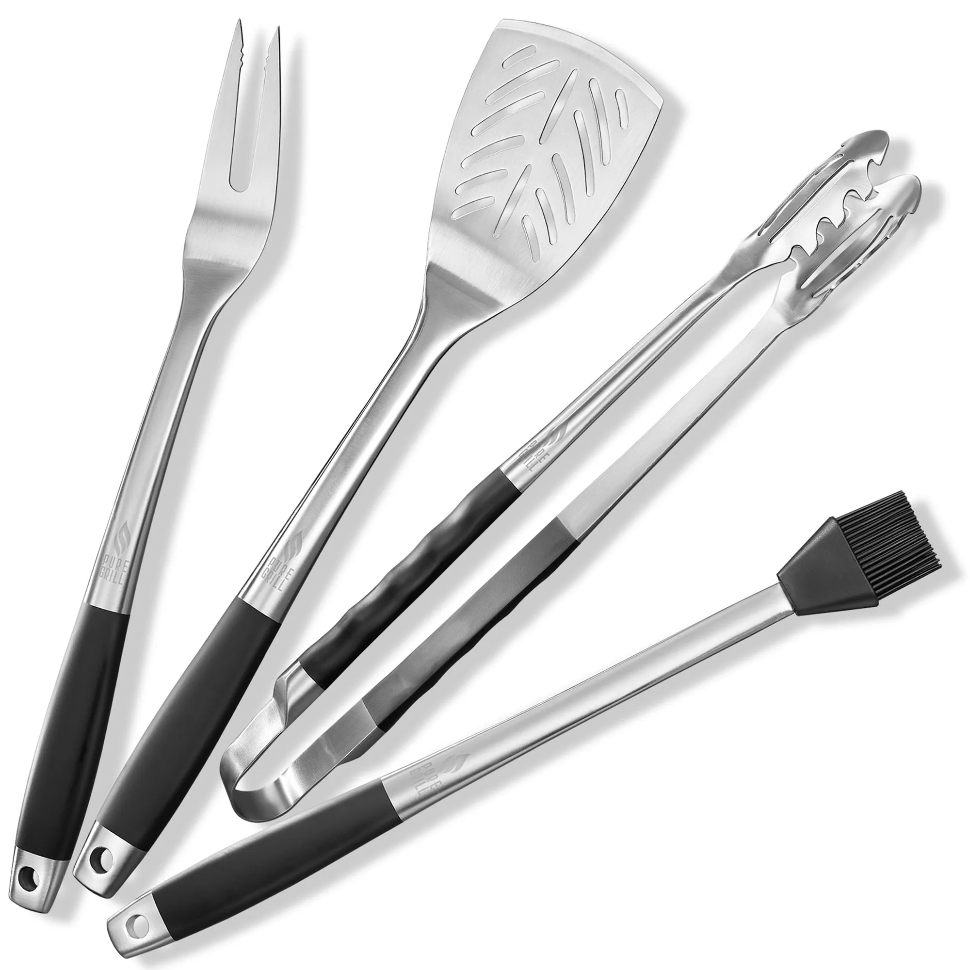 4pc BBQ Tool Utensil Set, Stainless Steel by Pure Grill