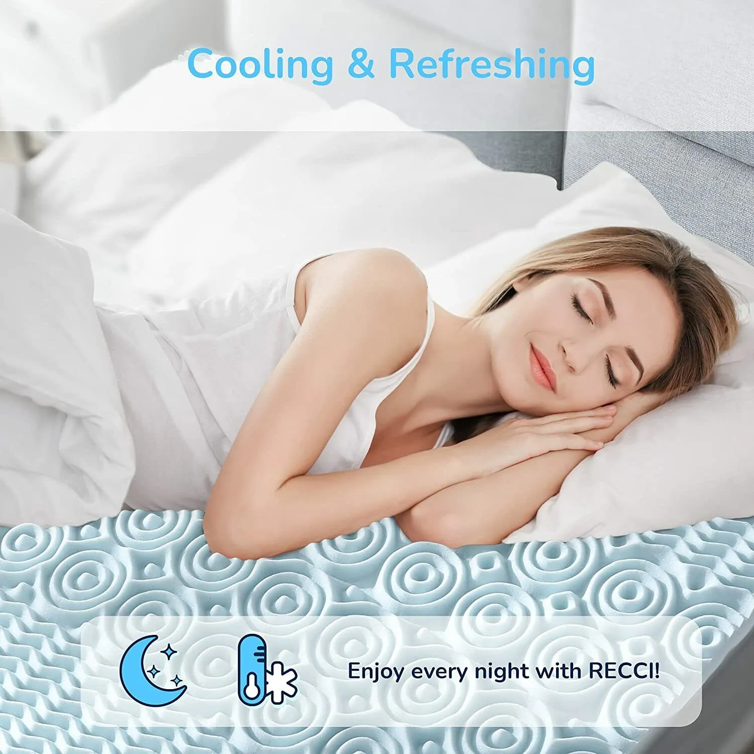 7-Zone Cooling Gel Memory Foam Mattress Topper, 8cm, Medium Firm