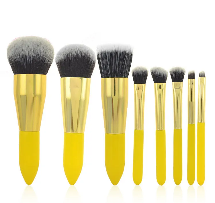 8 pcs Makeup Brushes Professional Make Up Brush Set Wooden Handle -Lemon Yellow