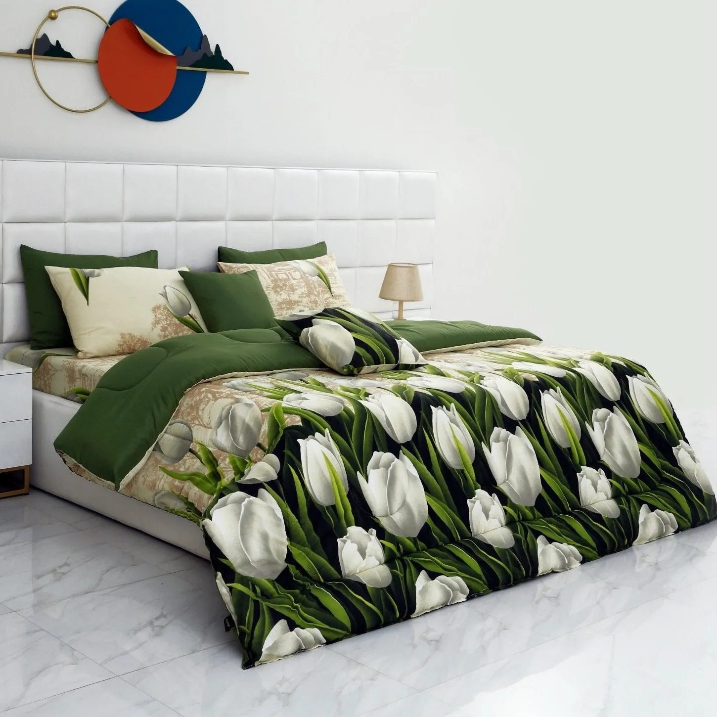 8 PCs Winter Comforter Set- Tulip Green