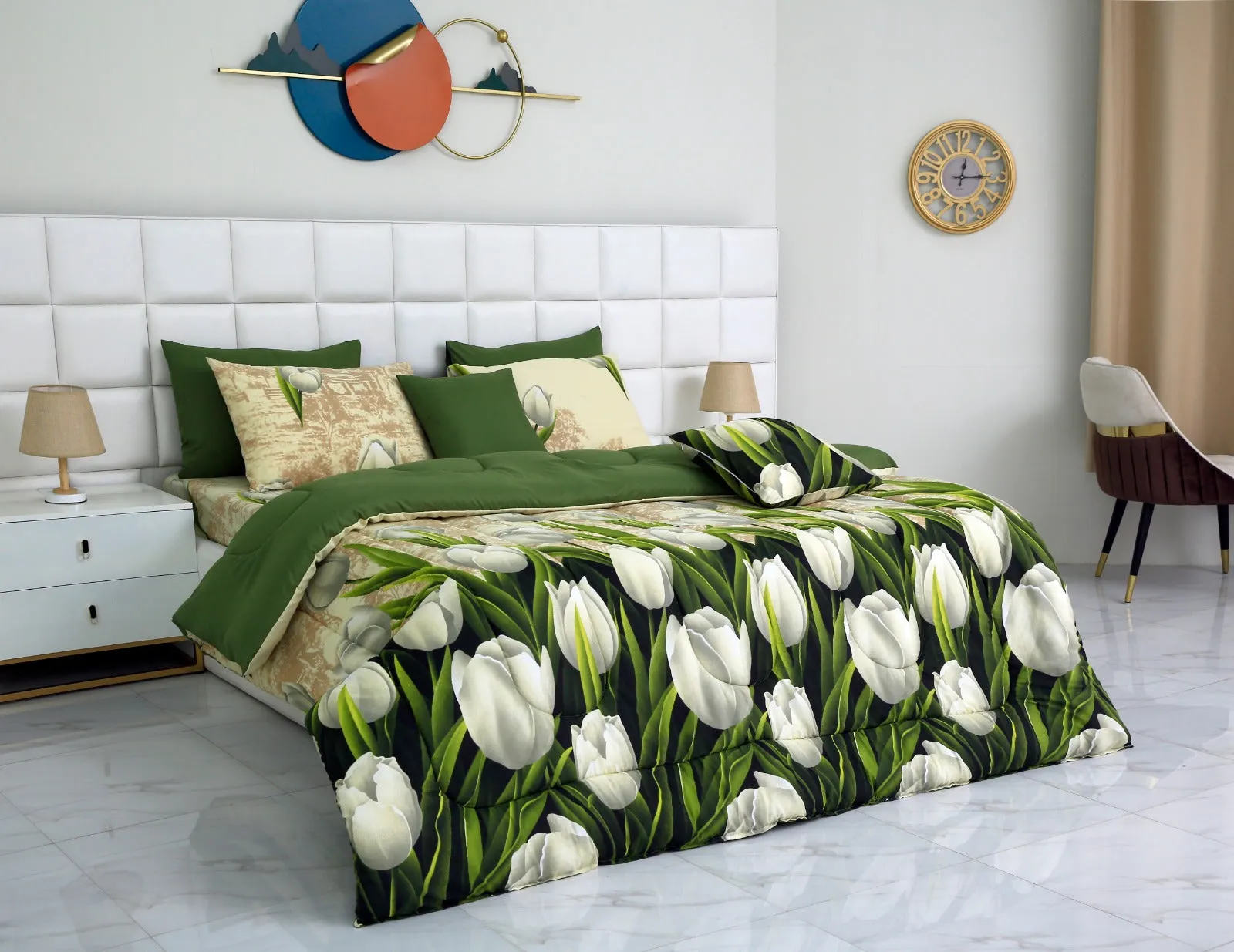 8 PCs Winter Comforter Set- Tulip Green