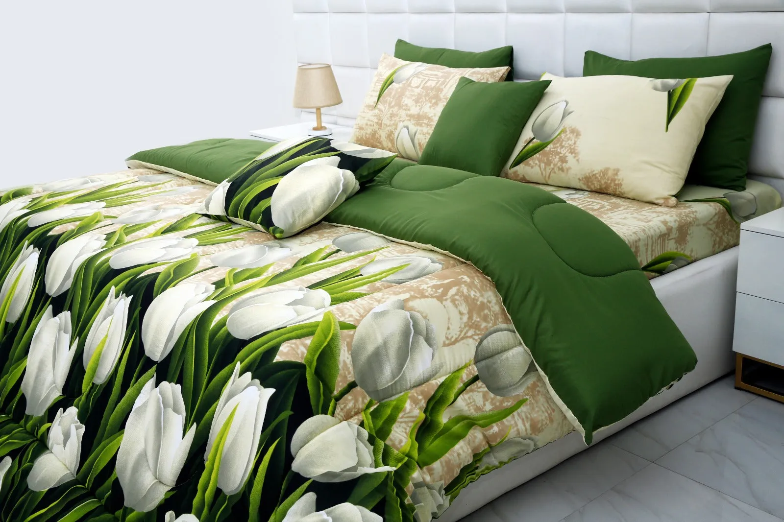 8 PCs Winter Comforter Set- Tulip Green