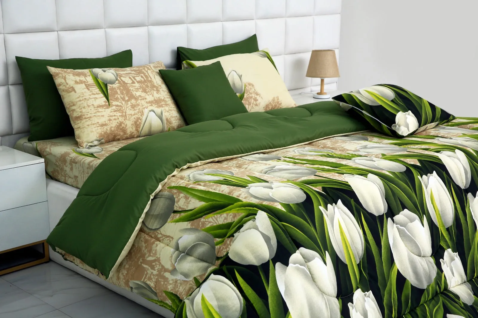 8 PCs Winter Comforter Set- Tulip Green