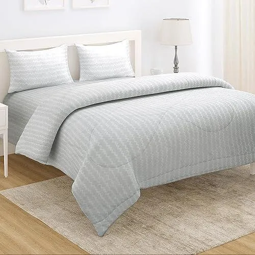 AC Comforter and Bedding Set for Double Bed, Cloud Grey Zig Zag