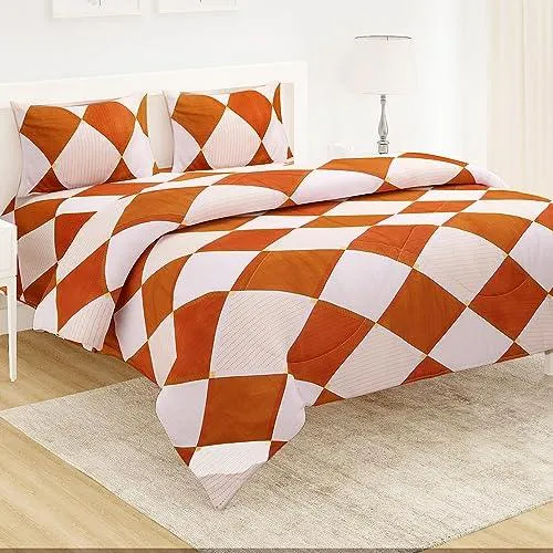 AC Comforter and Bedding Set for Double Bed, Rhombus Brick Red