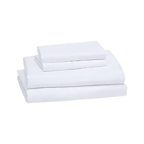 Amazon Basics Lightweight Super Soft Easy Care Microfiber Bed Sheet Set with 14" Deep Pockets - Full, Bright White