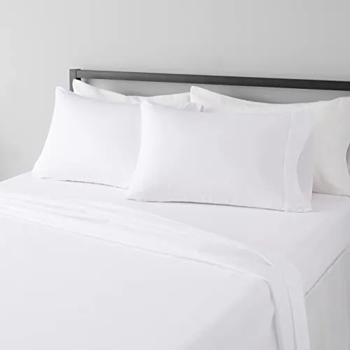 Amazon Basics Lightweight Super Soft Easy Care Microfiber Bed Sheet Set with 14" Deep Pockets - Full, Bright White