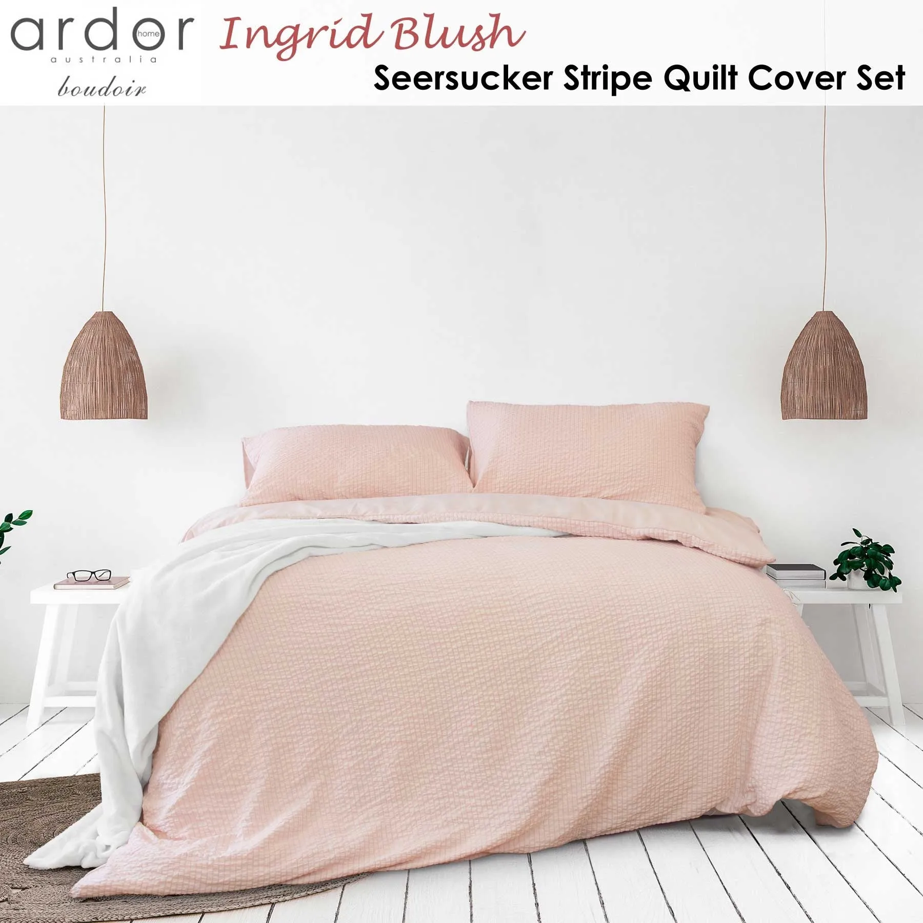 Ardor Ingrid Blush Seersucker Stripe Quilt Cover Set Single