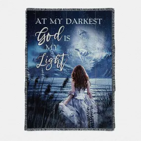 At My Darkest God Is My Light Woven Throw Blanket Art - Bible Verse Boho Blanket - Christian Inspirational Decor