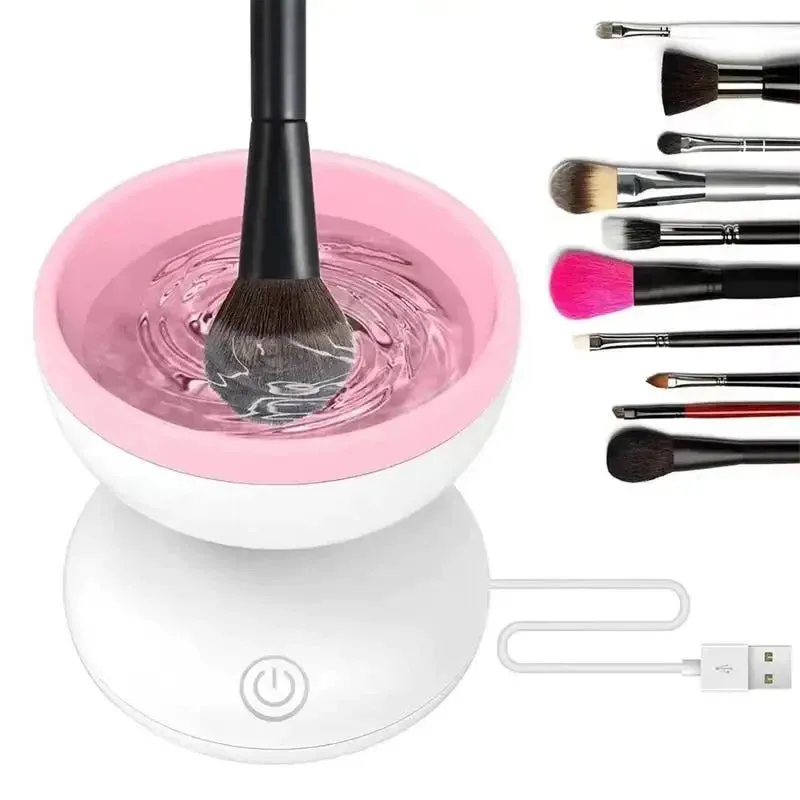 Automatic Makeup Brush Cleaner Machine Electric Makeup Brush Cleaner Portable ABS Silicone Makeup Brush Bowl Washing Tool