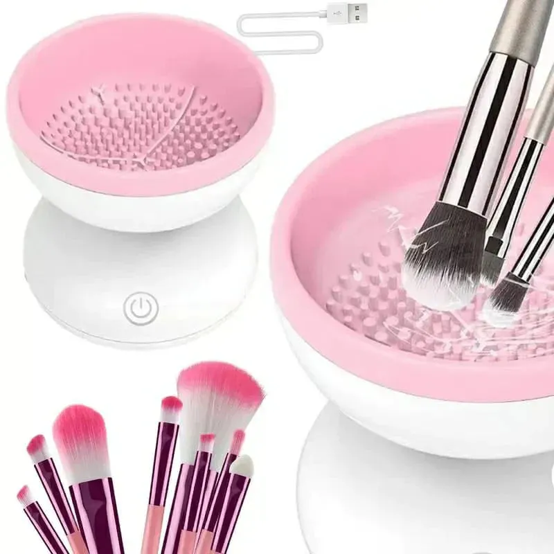 Automatic Makeup Brush Cleaner Machine Electric Makeup Brush Cleaner Portable ABS Silicone Makeup Brush Bowl Washing Tool