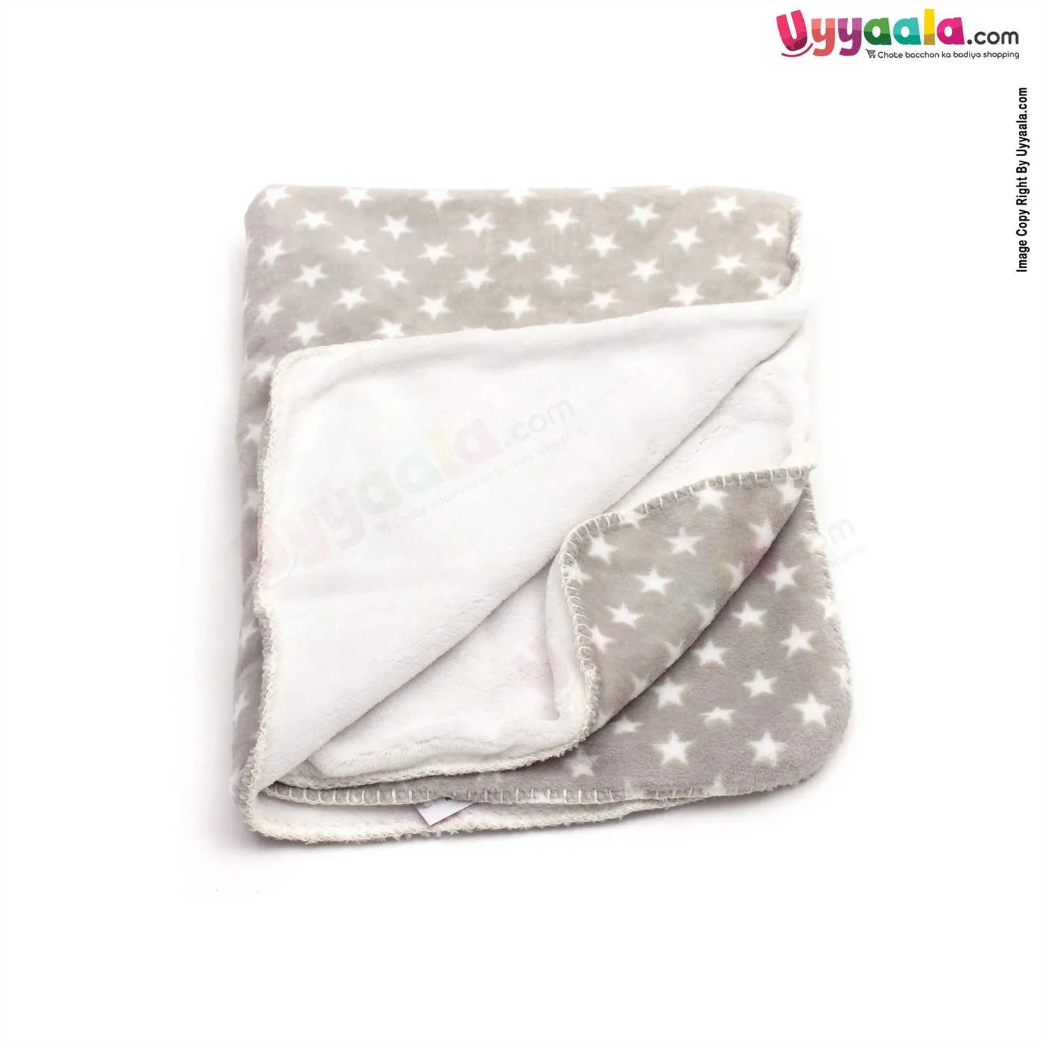 Baby Blanket One Side Fur With Ultra Soft, Star Print 0 to 24m, Gray