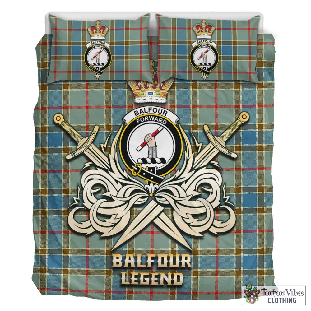 Balfour Blue Tartan Bedding Set with Clan Crest and the Golden Sword of Courageous Legacy