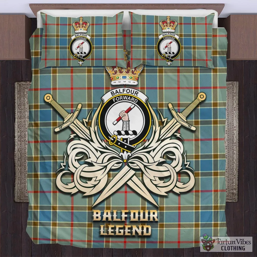 Balfour Blue Tartan Bedding Set with Clan Crest and the Golden Sword of Courageous Legacy