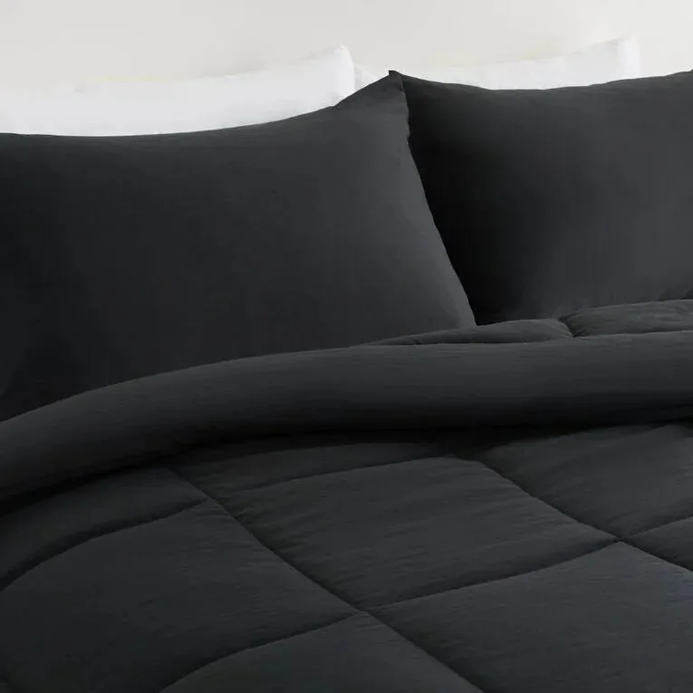 Bedroom Living & Co Microfibre 3 Piece Comforter Set Black Queen