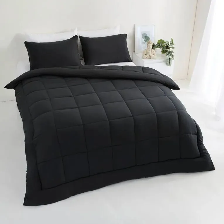 Bedroom Living & Co Microfibre 3 Piece Comforter Set Black Queen