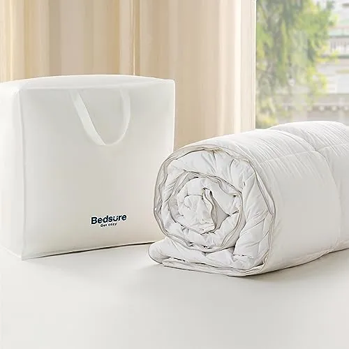 Bedsure Premium Down Comforter Queen Size, Luxurious High-Loft White Down Duvet Insert for All Seasons, Storage Bag & 8 Corner Tabs, Machine Washable, 46 Oz Fluffy Medium Warmth (90x90 Inches)