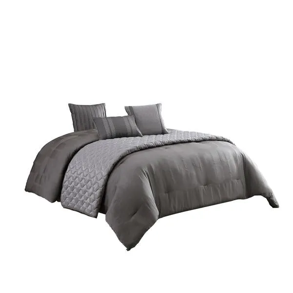 Benzara 10 Piece King Polyester Comforter Set with Geometric Print, Gray