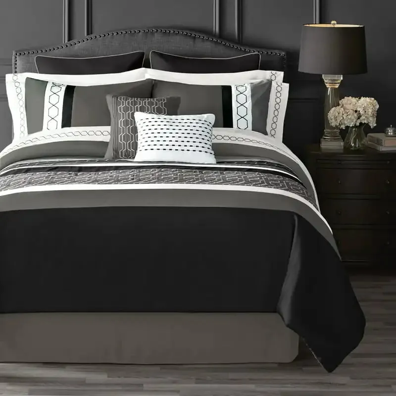 Black & White Stripe 14 Piece Bed in a Bag Comforter Set with Sheets,