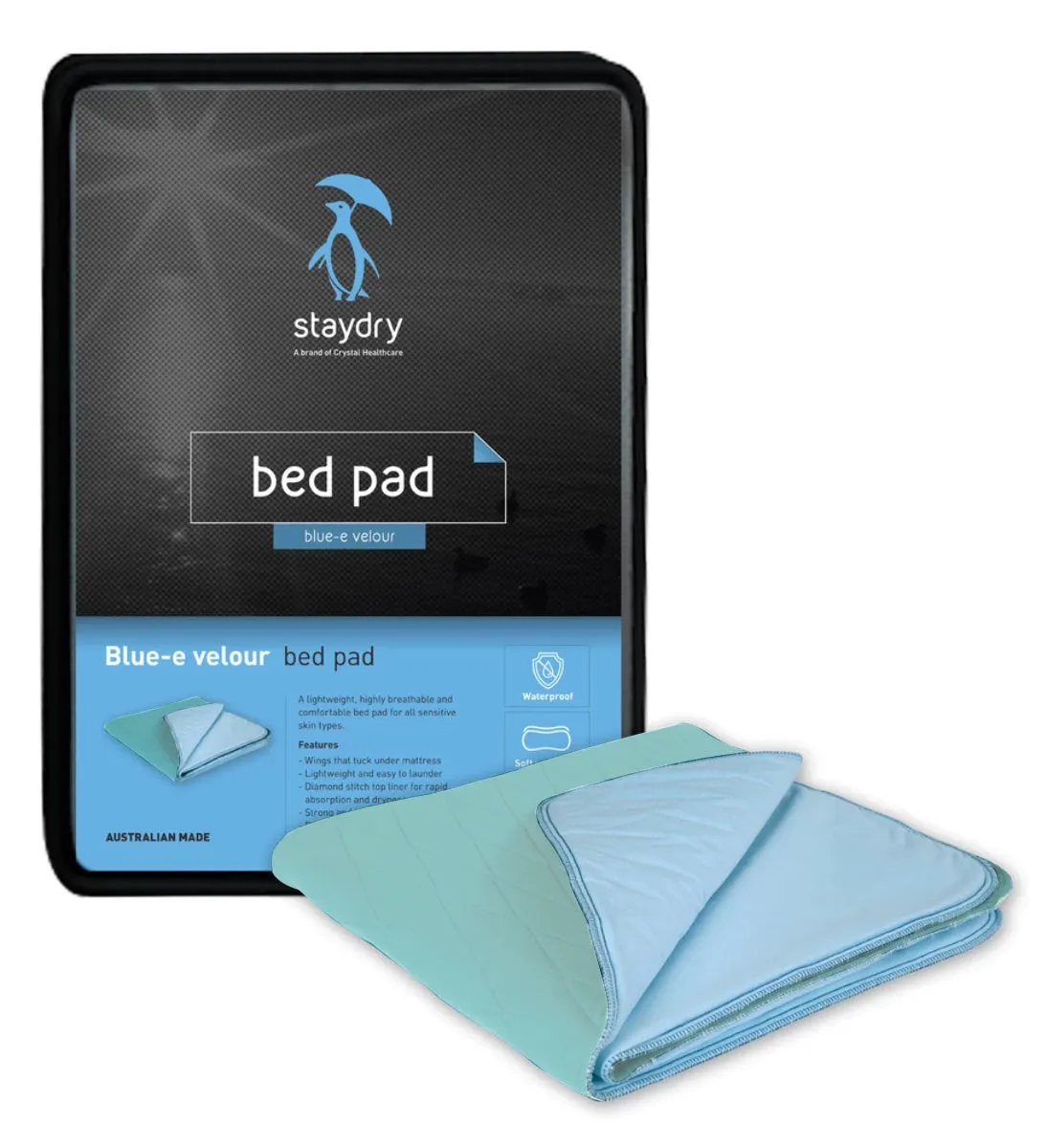 BLUE-E BEDPAD WITH WINGS AQUA