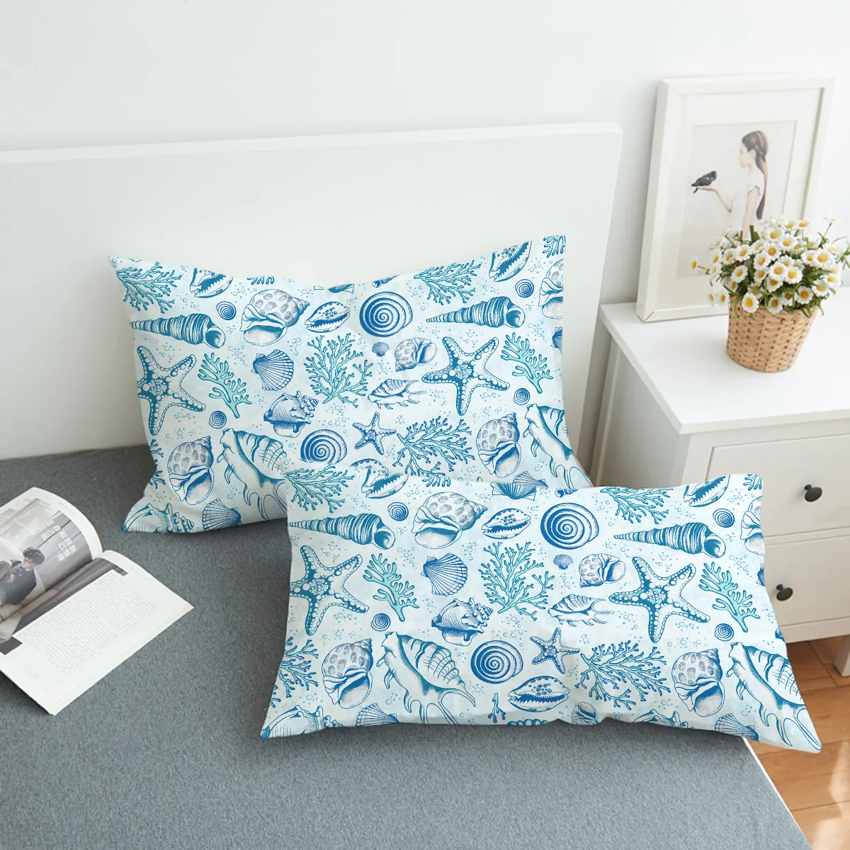 Blue Seashells Duvet Cover Set