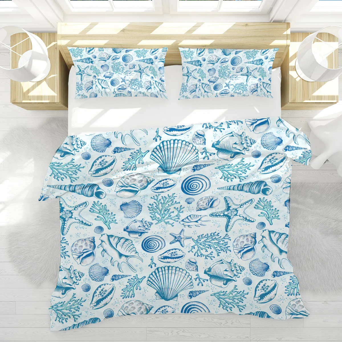 Blue Seashells Duvet Cover Set