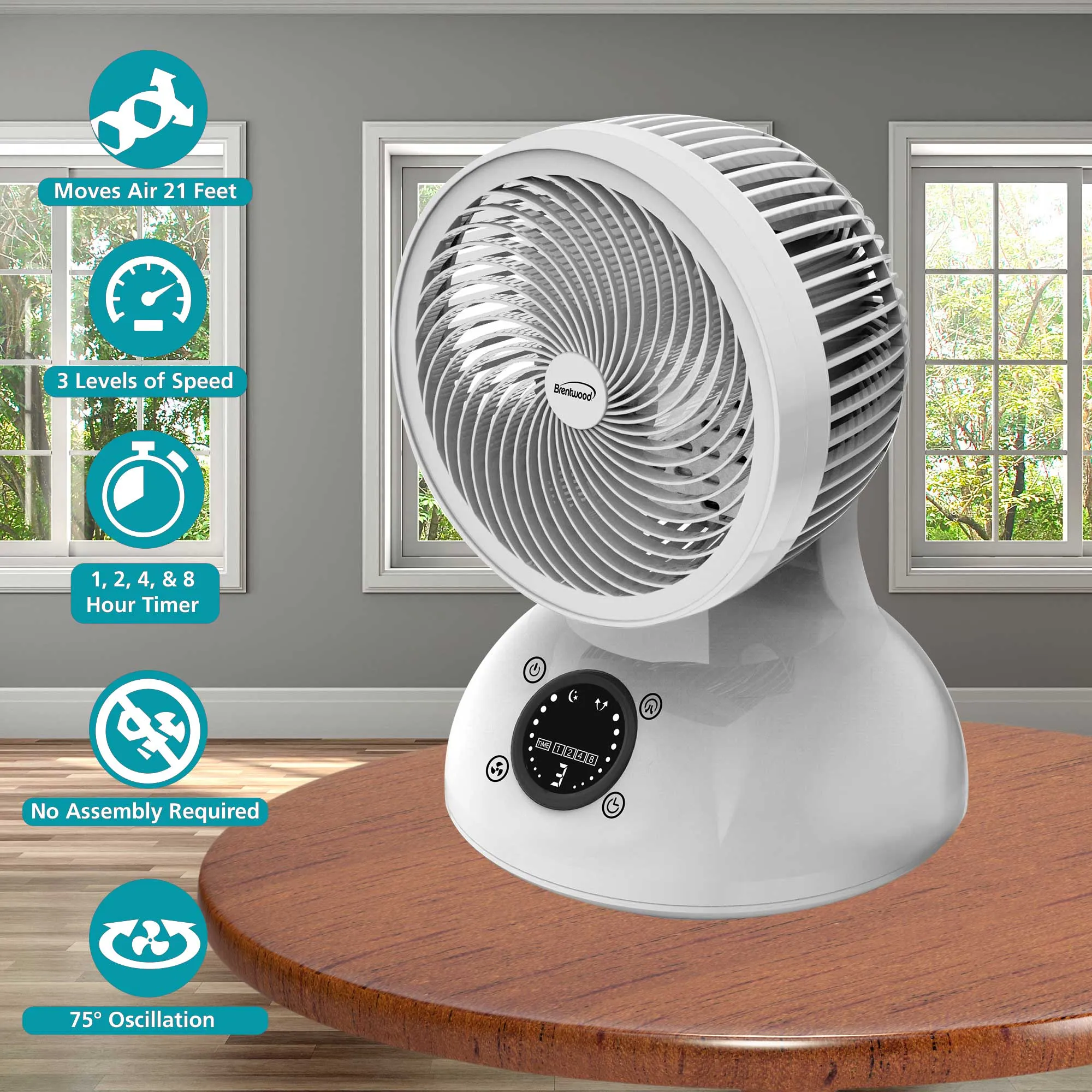 Brentwood F-650RW 6-Inch 3-Speed Remote Control Oscillating Air Circulator Desktop Fan with Timer and Auto Shut Off, White