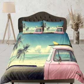 California beach retro coastal grandma duvet cover nautical bedding set full queen king, aesthetic beach room decor, ocean lover gift seaman