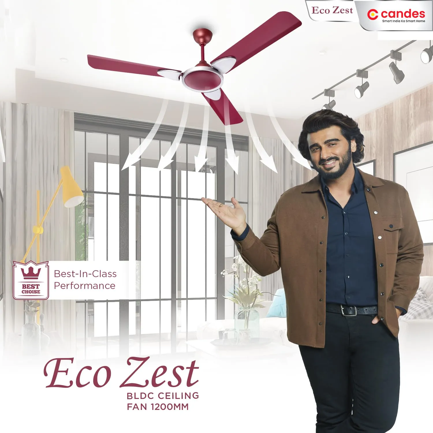 Candes Eco Zest Bldc Ceiling Fan 1200Mm / 48 Inch | Bee 5 stars Rated, Upto 65% Energy Saving, High Air Delivery & High Speed Ceiling Fans For Home With Remote | 2 1 Years Warranty | Maroon