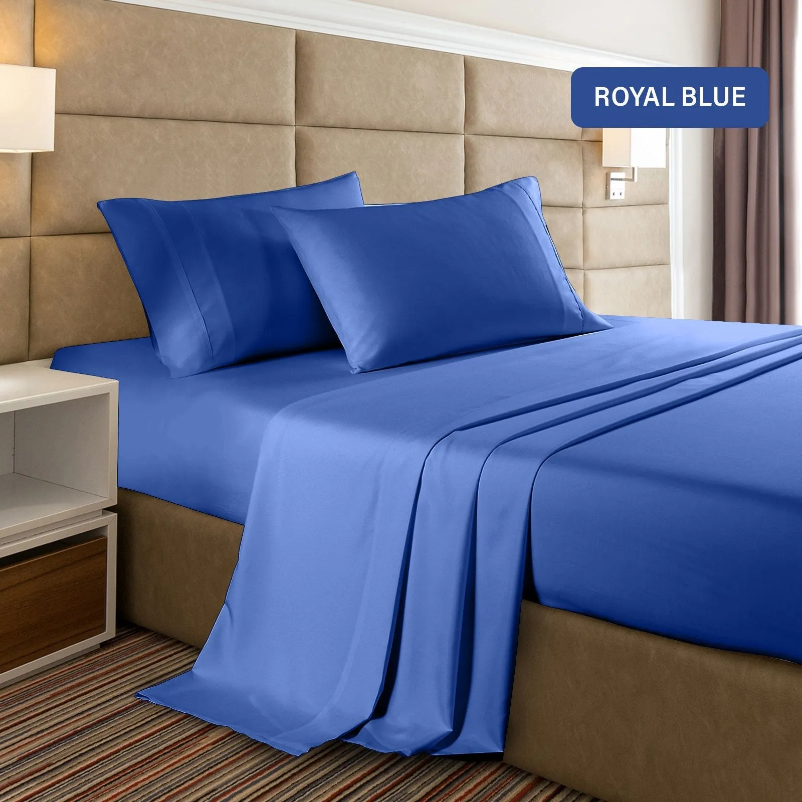 Casa Decor 2000 Thread Count Bamboo Cooling Sheet Set Ultra Soft Bedding Single Royal Blue