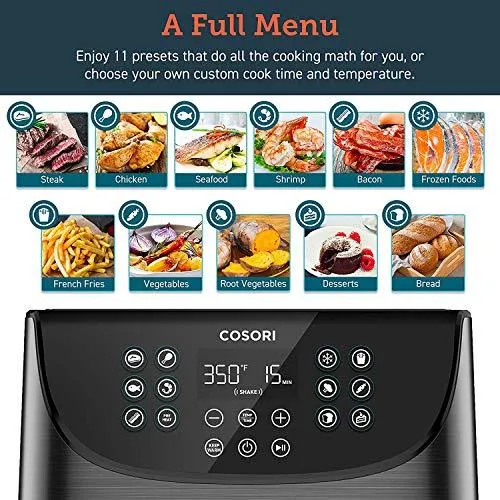 COSORI Air Fryer Max XL(100 Recipes) Digital Hot Oven Cooker, One Touch Screen with 13 Cooking Functions, Preheat and Shake Reminder, 5.8 QT, Black