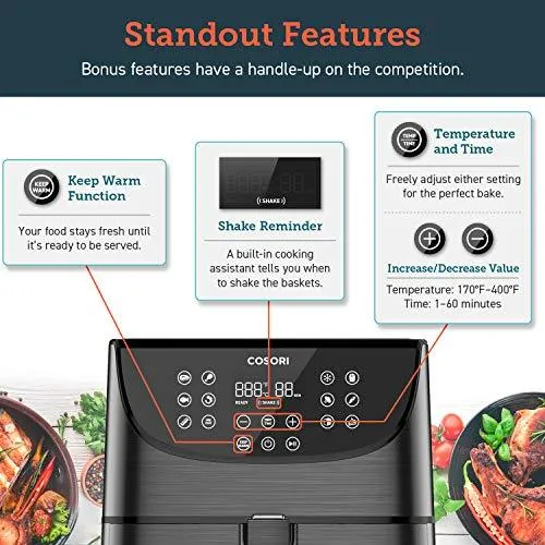 COSORI Air Fryer Max XL(100 Recipes) Digital Hot Oven Cooker, One Touch Screen with 13 Cooking Functions, Preheat and Shake Reminder, 5.8 QT, Black