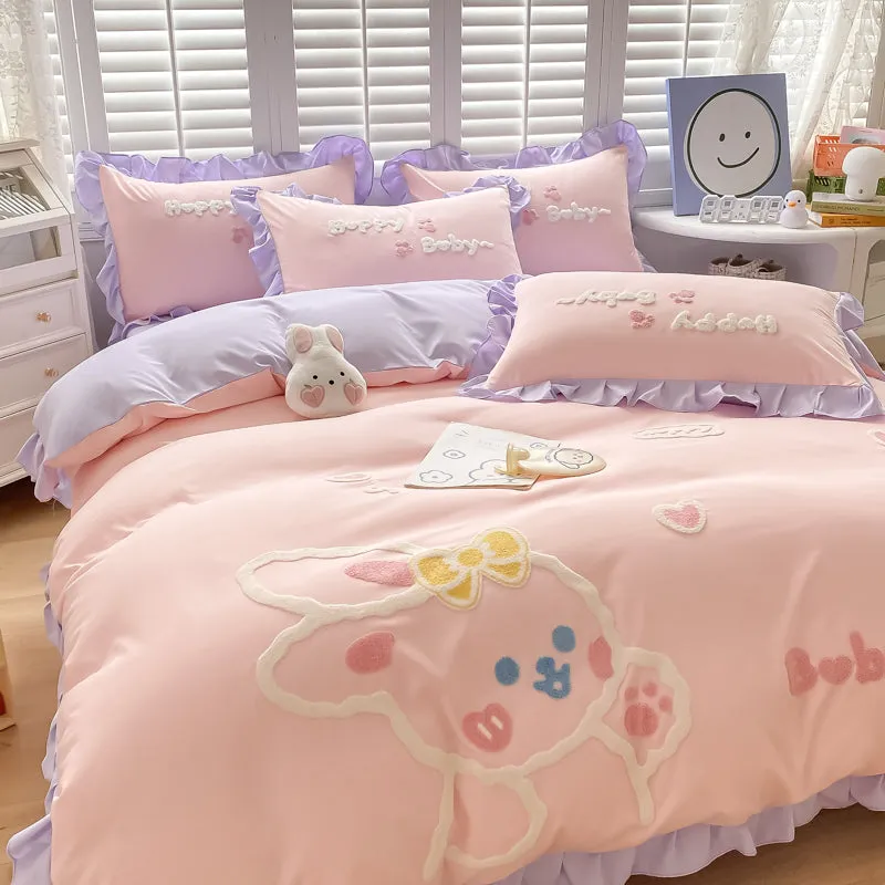 Cute Cartoon Rabbit Cotton Bedding Set