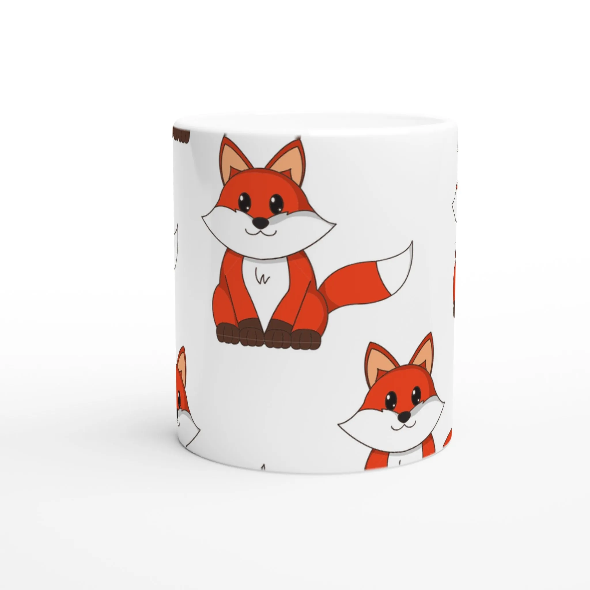 Cute Fox Pattern White 11oz Ceramic Mug – Adorable Animal Print Coffee Cup