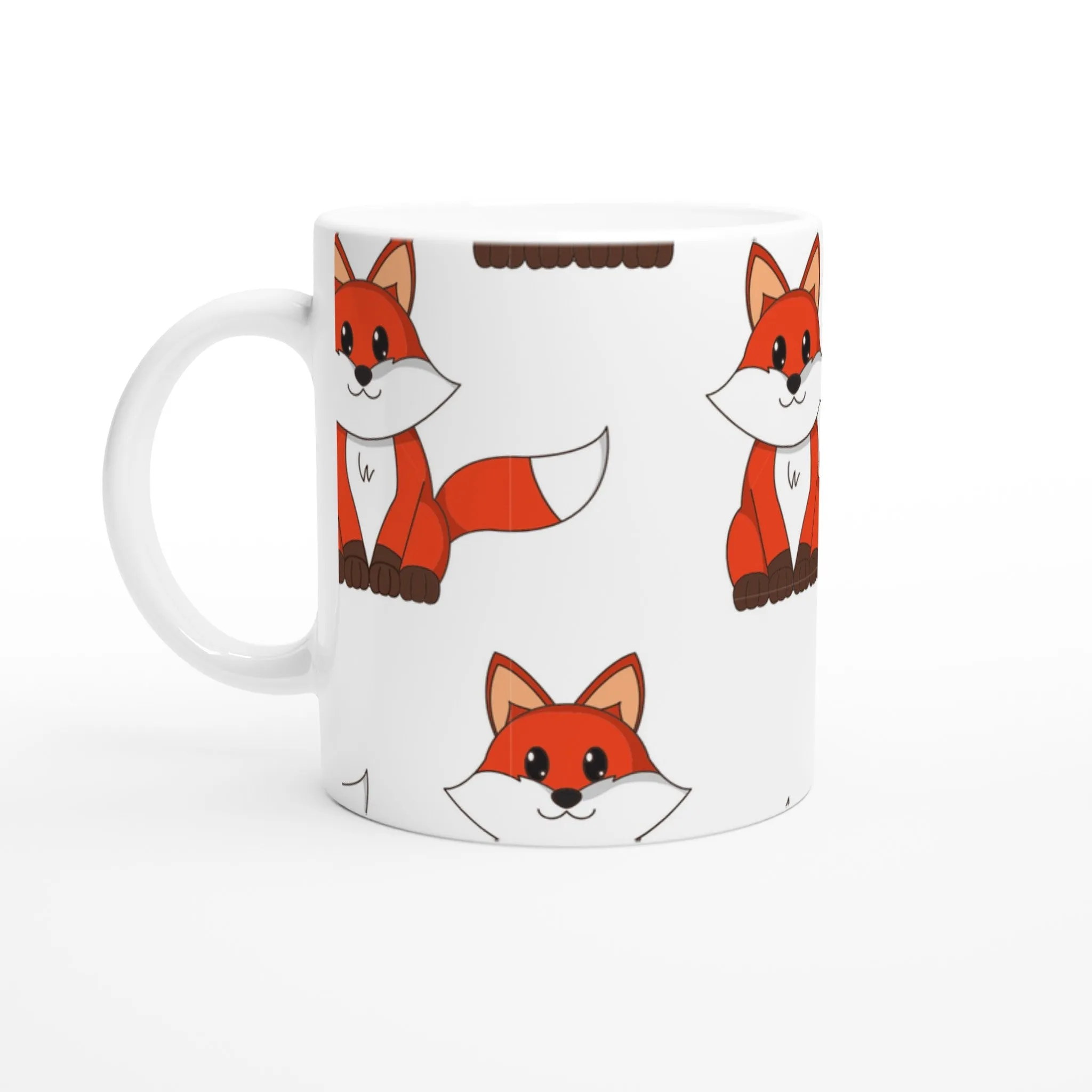 Cute Fox Pattern White 11oz Ceramic Mug – Adorable Animal Print Coffee Cup