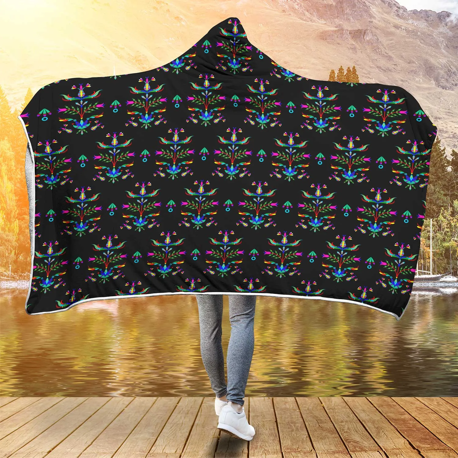 Dakota Damask Black Hooded Blanket