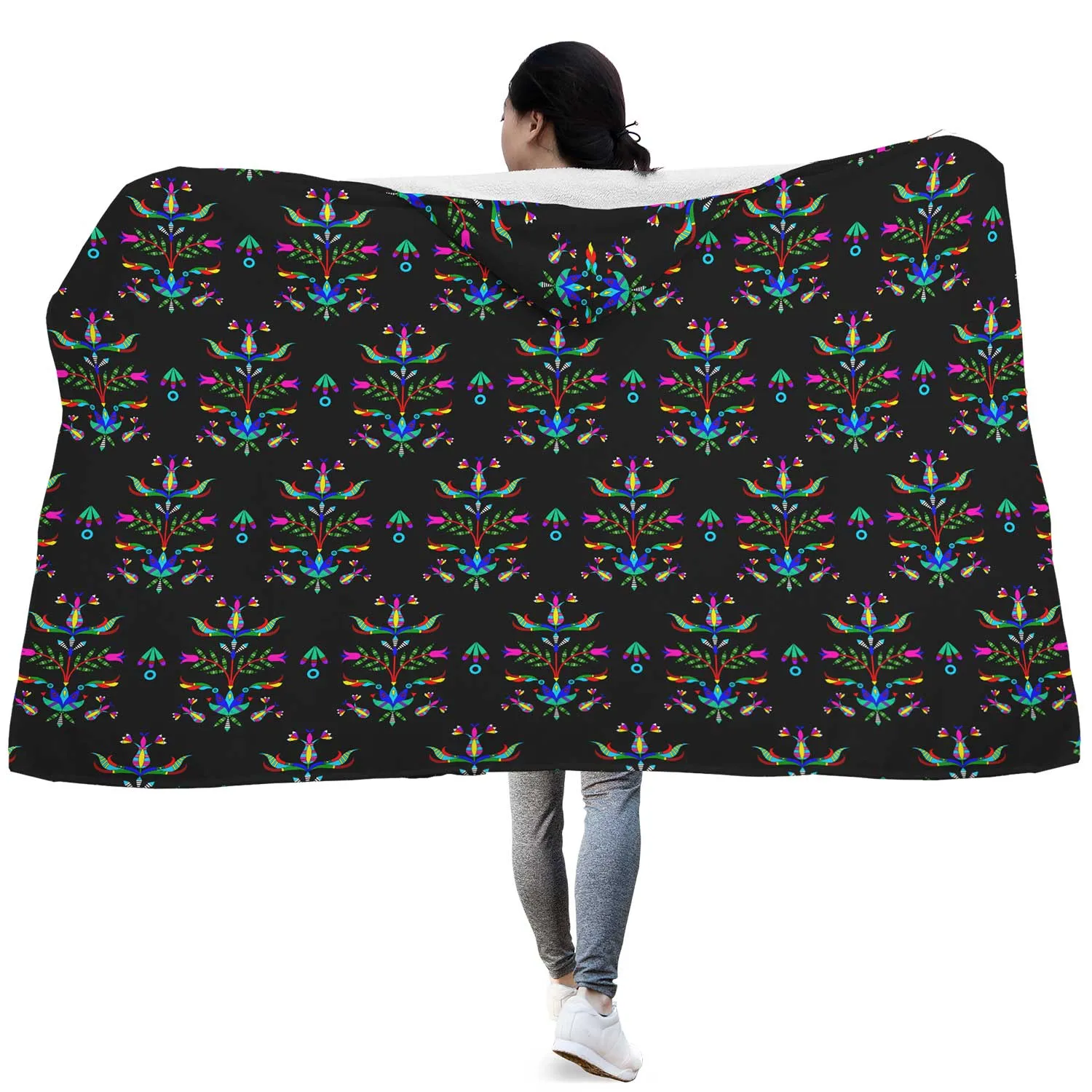 Dakota Damask Black Hooded Blanket