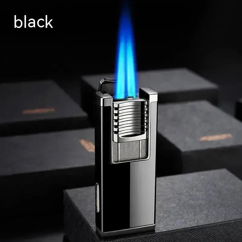 Double High Firepower Blue Flame Torch Lighter With Hidden Cigar Cutter